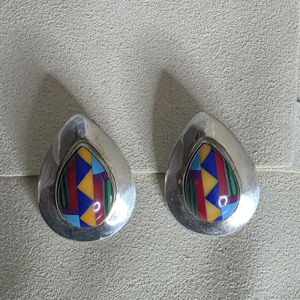 Colorful Teardrop Inlay Earrings - Multicolor
